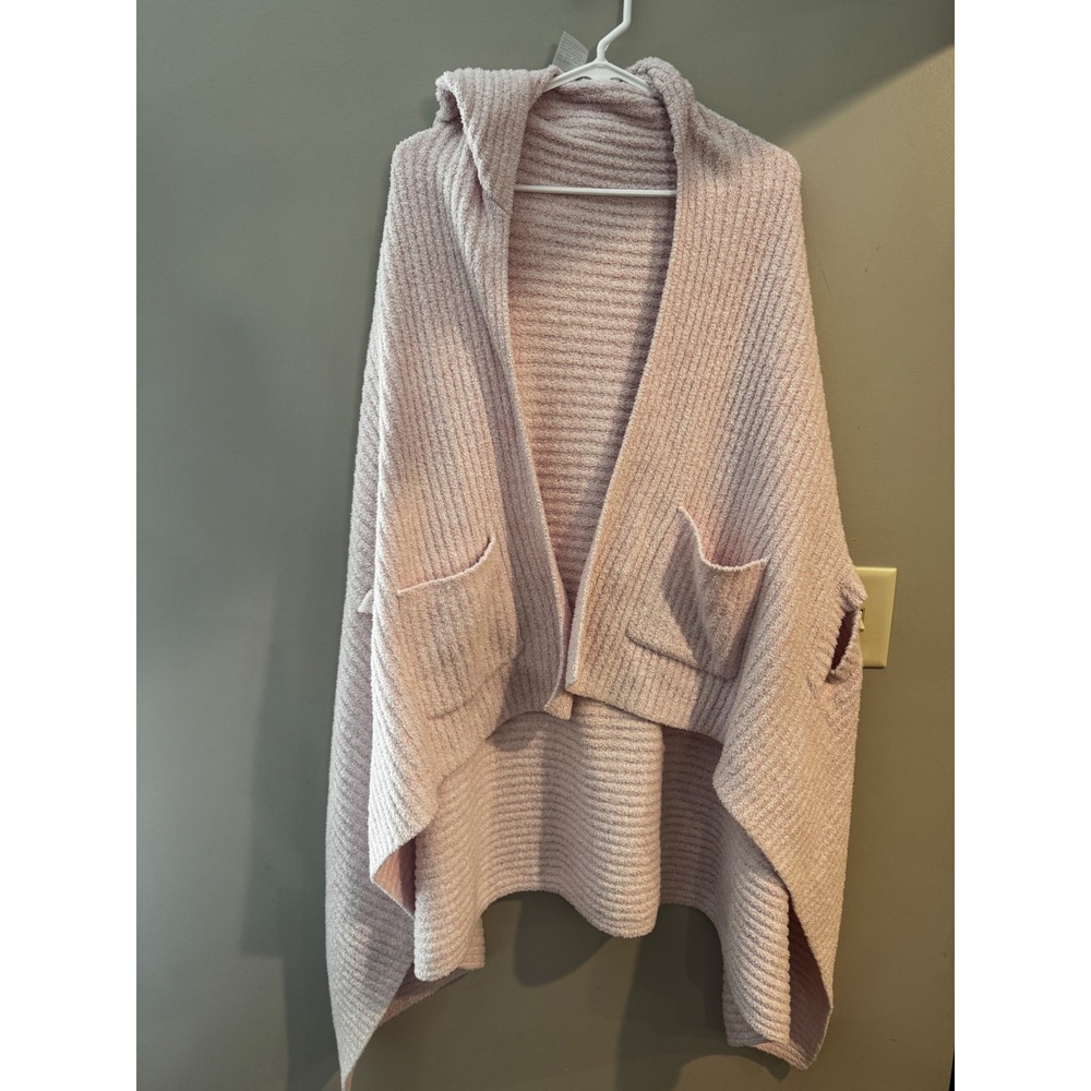 Softies Pink Ribbed Chenille Hooded Snuggle Wrap Loungewear Shawl OS